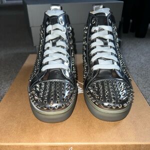 Christian Louboutin Silver Studded High-Top Sneakers